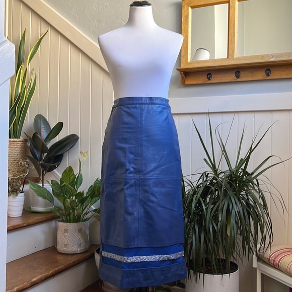 Cobalt Blue Leather Midi Skirt - Picture 8 of 16